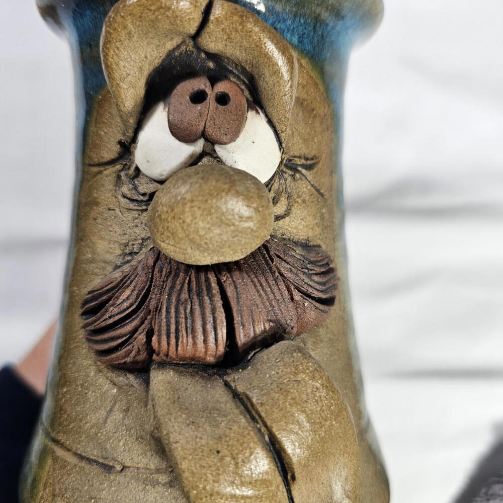 Vintage 1970s 3D Handmade Pottery Ugly Face W/Mustache Coffee/Tea Mug Decorative - Picture 8 of 8